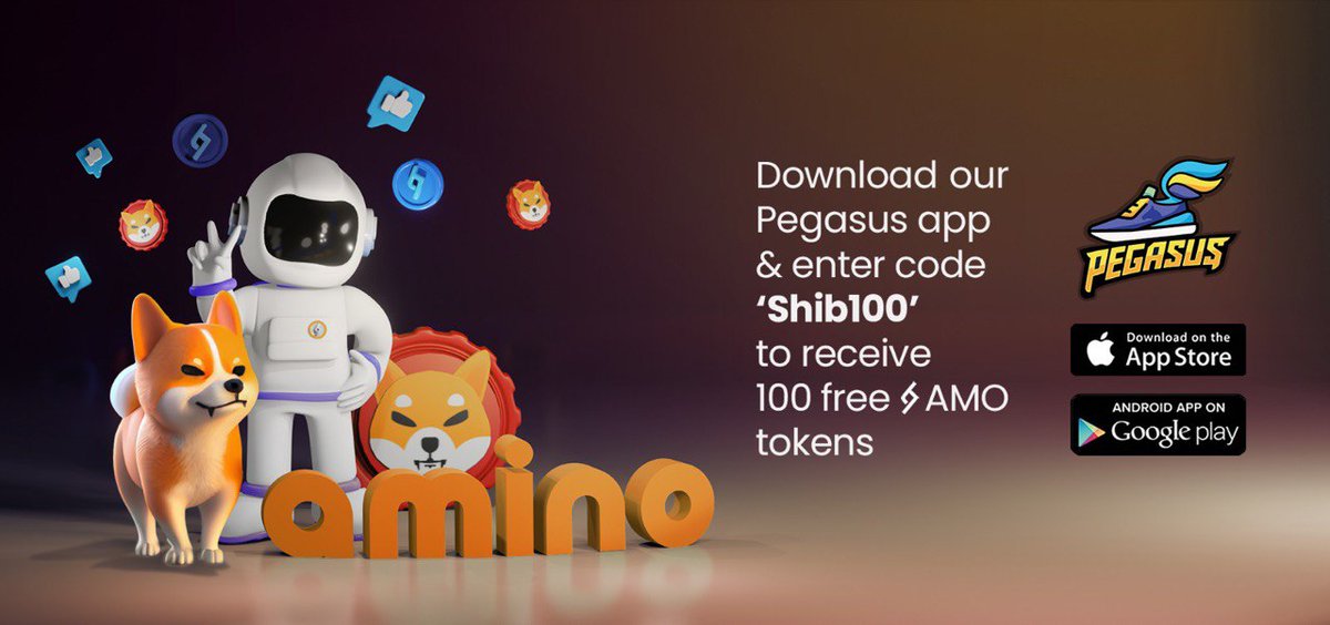 Hey <a href="/Shibtoken/">Shib</a> community! We invite you to try out Pegasus, our free M2E app! No NFTs or wallet connect required!

Use the code "Shib100" to start with 100 free $AMO!

Apple - tinyurl.com/4fyen2k2
Android - tinyurl.com/m6dasyd