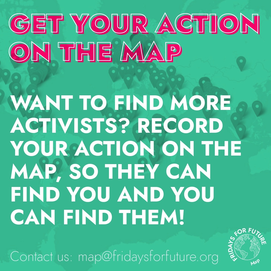 Dear climate activists,
Due to the increase of climate actions around the globe, and the inability to record, track and count each action, @FridaysForFuture has created a tool to facilitate that for all activists. Record your actions here: map.fridaysforfuture.org/map?c=&d=&o=&m…