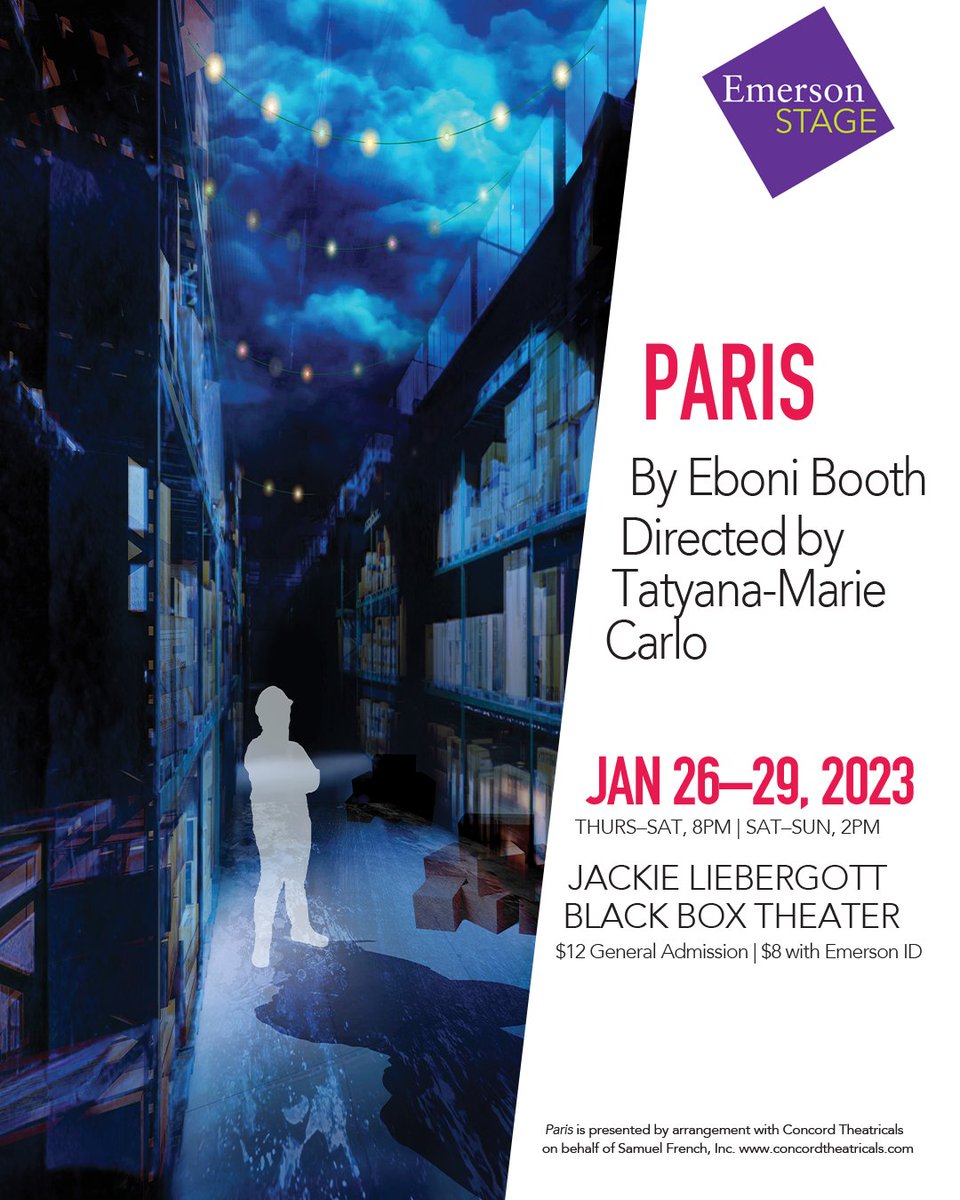 🗓️ In one week, take a trip to Paris (Vermont) with us in the Jackie Liebergott Black Box with Emerson Stage's production of Paris by Eboni Booth, directed by Tatyana-Marie Carlo!

🎟 For tickets and more information, visit emersonstage.org/paris