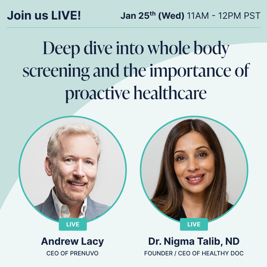 prenuvo's tweet photo. Join us as we take a deep dive into whole body screening and the importance of proactive healthcare on Instagram LIVE with Prenuvo's CEO, Andrew Lacy, and Dr. Nigma Talib, ND. We'll also be hosting a live Q&amp;A during the session! https://t.co/BMc5d9YfaS