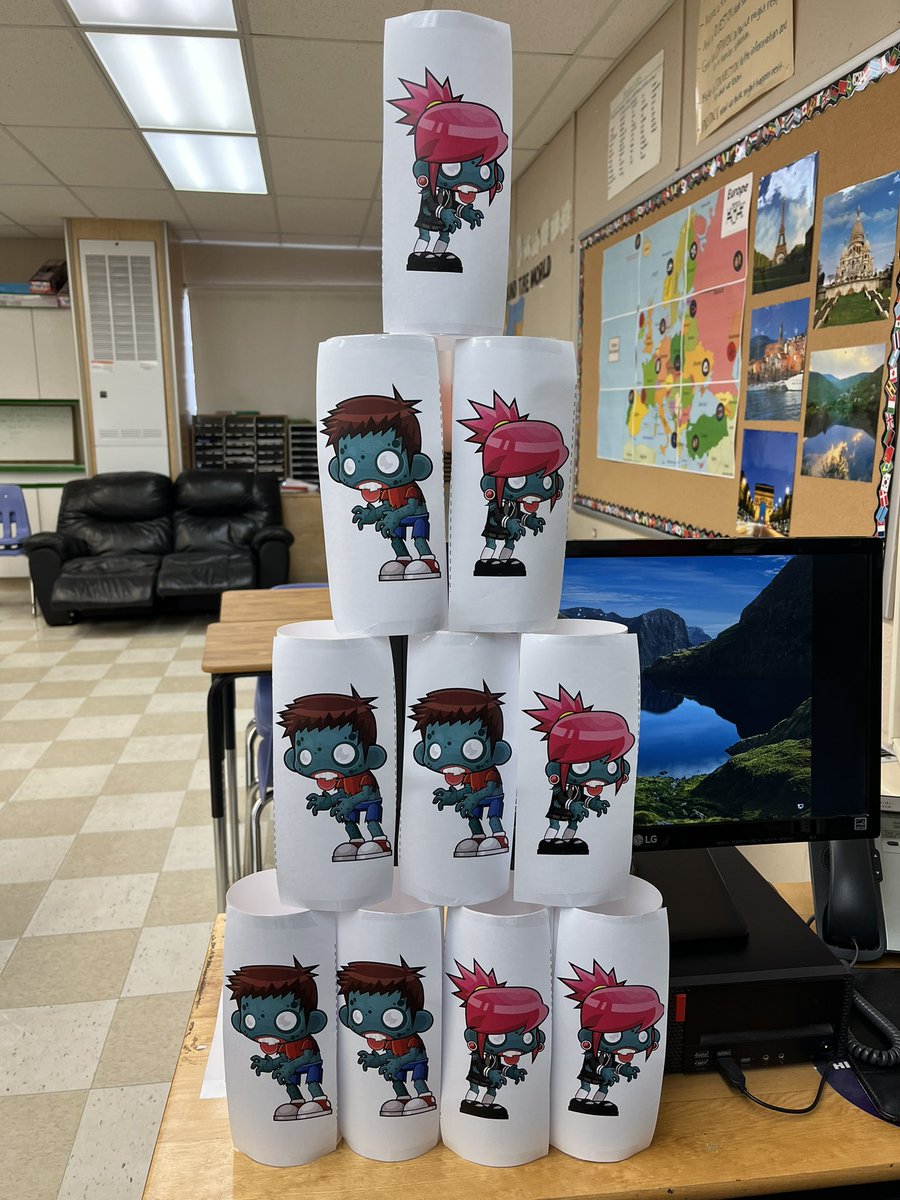 My Zombie bowling pins are ready for the end of our week long #emc2learning QR breakin. Using this in math class is like giving me a week long break😊My Ss come in &amp; get to work right away on the stations &amp; are engaged the whole time. They even use their lunch time to finish!