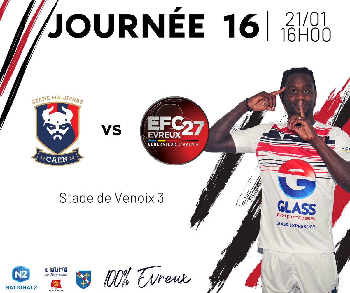 _EFC27's tweet photo. Début de la phase retour ! 🎯 

⚔️ Journée 16
🆚 SM Caen (B)
📅 Samedi 21 Janvier 
⏰ 16h00
📍Stade de Venoix 3

💯% EVREUX ! ♠️♥️ https://t.co/qcrSbdaVn5