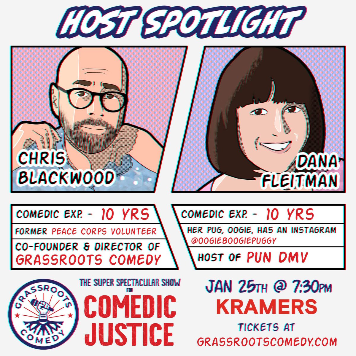 THE HOSTS WITH THE JOKES 

We're lucky to have 2 comics of their calibur and experience on our staff, and even luckier to have them hosting next week's Super Spectacular Show for Comedic Justice! 

🎟Ticket Link Below🎟 
linktr.ee/grassroots.com…