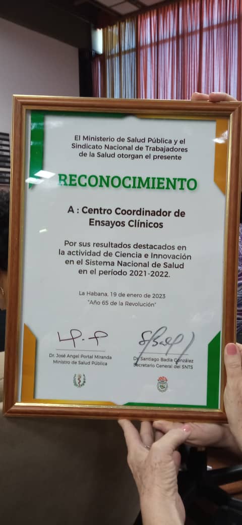🎉 Es reconocido nuestro centro por sus resultados destacados en la actividad de Ciencia e Innovación en el SNS en el periodo 2021-2022 en el acto realizado hoy por el Día de la Ciencia Cubana por el <a href="/MINSAPCuba/">Ministerio de Salud Pública de Cuba</a> Gracias. Seguiremos trabajando por más resultados. #CubaPorLaSalud