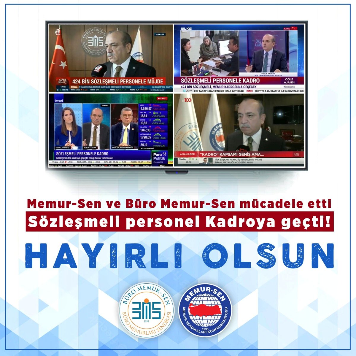 1️⃣ Haklı mücadelemiz kazanıma dönüştü. 

Memur-Sen ve Büro Memur-Sen mücadele etti, Sözleşmeli personel Kadroya geçti!

HAYIRLI OLSUN...