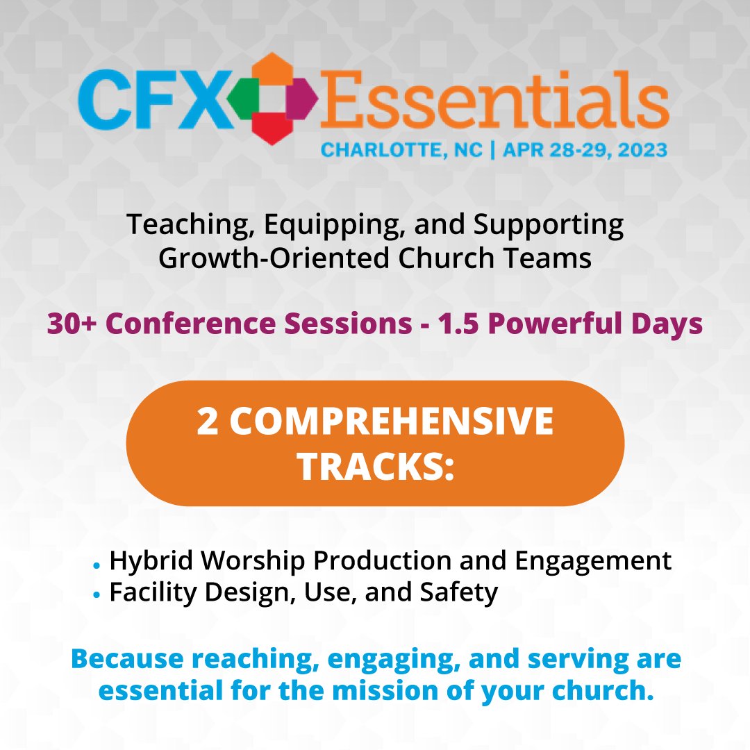 church_expo's tweet photo. Announcing our new training and development event for the southeast region! Check out #CFXESSENTIALS to discover an event with extraordinary value at an affordable price. Registration's open! https://t.co/zBopgpscwX
#churchleaders #churchfacilities #churchtech #churchcommunicati https://t.co/iNKGS3gX7e