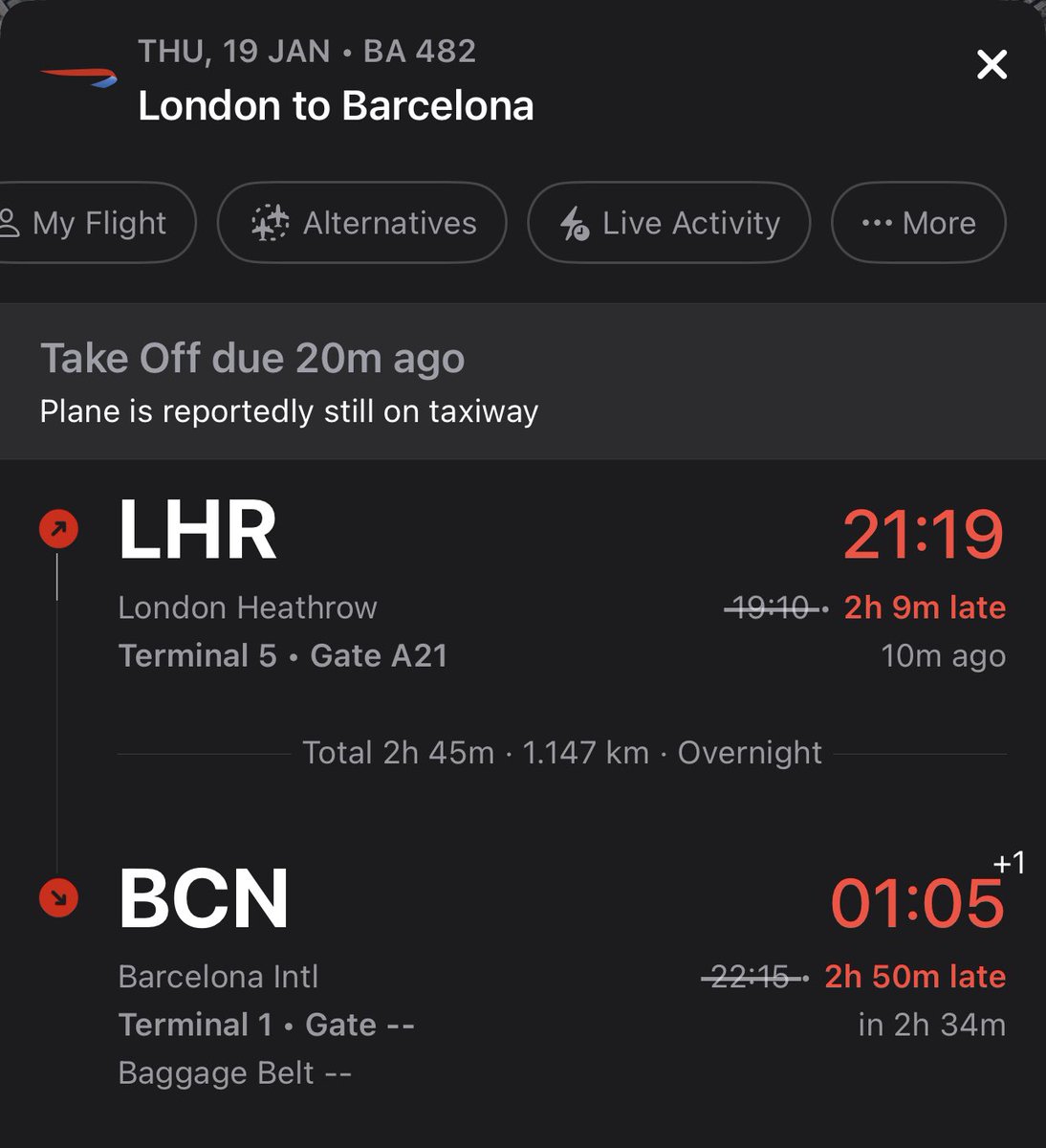 BritishLateways's tweet photo. Thank @British_Airways for making me lose my time. I’m so tired after work, and I’ll arrive at home at 2am. #enough https://t.co/OFiAGlDyey