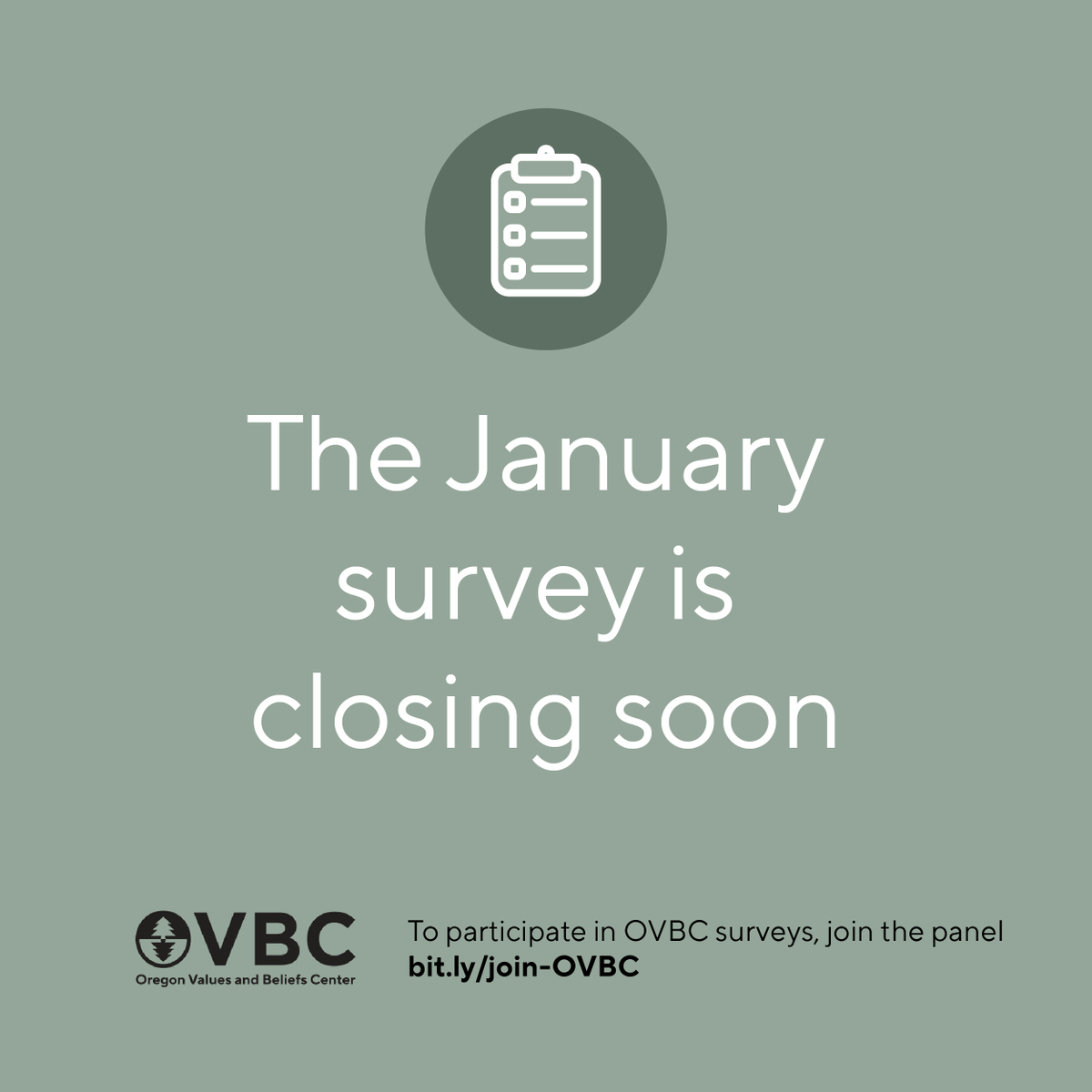 OregonVBC's tweet photo. Don't miss your chance! The OVBC January survey is closing Friday! https://t.co/y59gaDxD0N