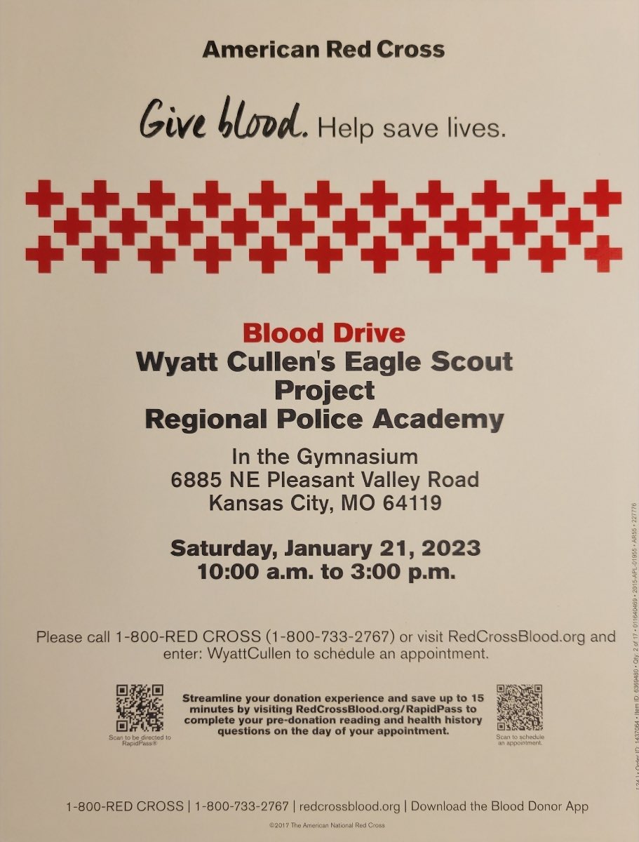 Elisha Bears (@elishabears) on Twitter photo Freshman wrestler Wyatt Cullen is running a Blood Drive for his Eagle Scout Project this Saturday! Please SHARE and DONATE! #SaveLives <a href="/boyscouts/">Scouting America</a> <a href="/StaleyWrestling/">Staley Wrestling</a> @StaleyNews <a href="/NKCSchools/">NKC Schools</a> <a href="/AaronRodgers12/">Aaron Rodgers</a> <a href="/ejr_cullen/">Erin C</a> <a href="/RedCross/">American Red Cross</a> <a href="/KMBZradio/">98.1 KMBZ Kansas City</a> <a href="/KrisKetzKMBC/">Kris Ketz</a> <a href="/RadioDana/">Dana Wright🎙</a> <a href="/tkelce/">Travis Kelce</a> <a href="/jc4993/">John C</a> Freshman wrestler Wyatt Cullen is running a Blood Drive for his Eagle Scout Project this Saturday! Please SHARE and DONATE! #SaveLives <a href="/boyscouts/">Scouting America</a> <a href="/StaleyWrestling/">Staley Wrestling</a> @StaleyNews <a href="/NKCSchools/">NKC Schools</a> <a href="/AaronRodgers12/">Aaron Rodgers</a> <a href="/ejr_cullen/">Erin C</a> <a href="/RedCross/">American Red Cross</a> <a href="/KMBZradio/">98.1 KMBZ Kansas City</a> <a href="/KrisKetzKMBC/">Kris Ketz</a> <a href="/RadioDana/">Dana Wright🎙</a> <a href="/tkelce/">Travis Kelce</a> <a href="/jc4993/">John C</a>