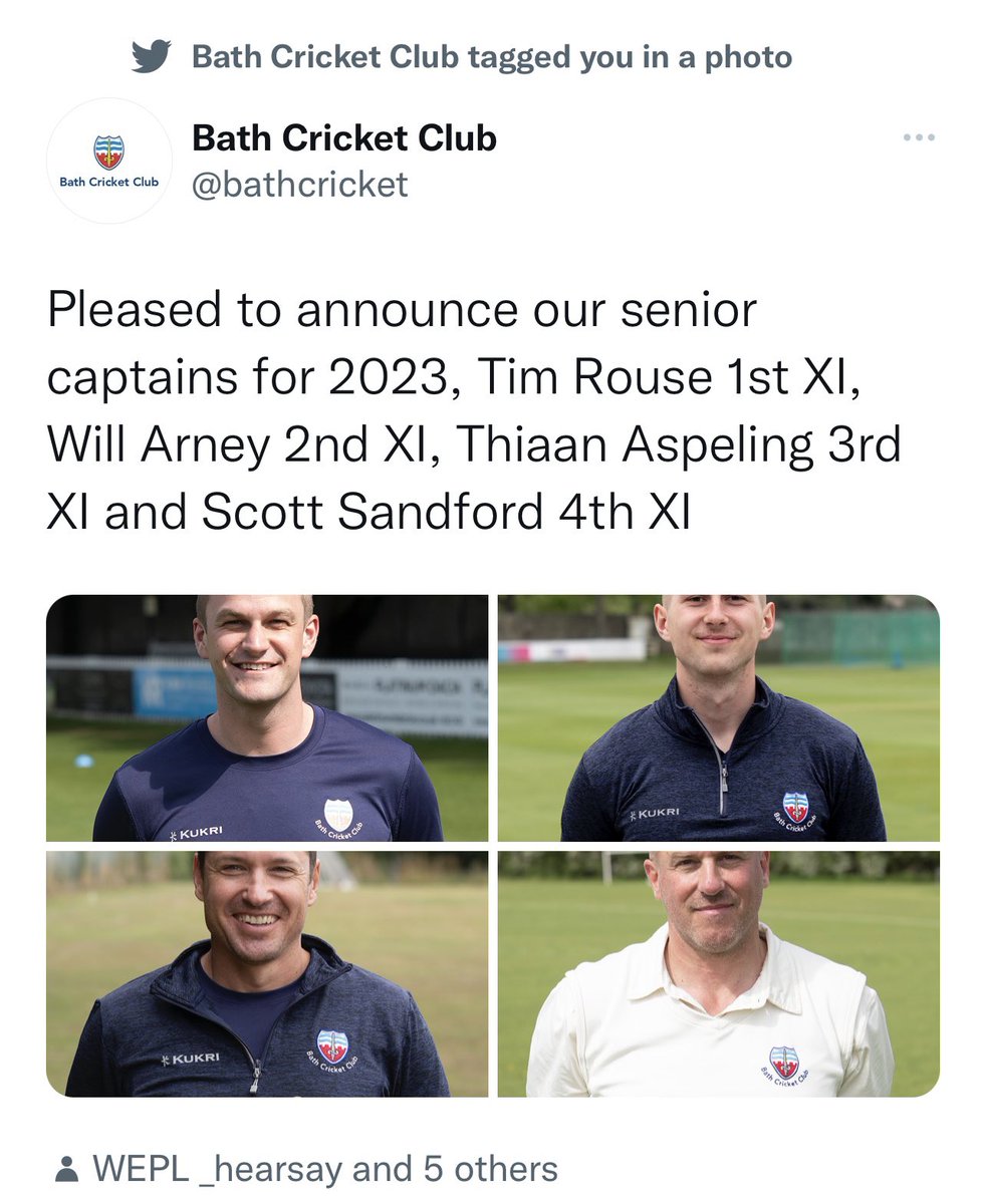 EVENING NEWS: Great to see such a fine player <a href="/Tim_Rouse/">Tim Rouse</a> staying in the WEPL.
I’m sure the £250 per hour rate for coaching &amp; another all inclusive tour down under 🇦🇺 made his decision to stay easier! 😉 <a href="/HankinsMatthew/">Matt Hankins</a> <a href="/bathcricket/">Bath Cricket Club</a> <a href="/WEPLCricket/">West of England Premier League</a>