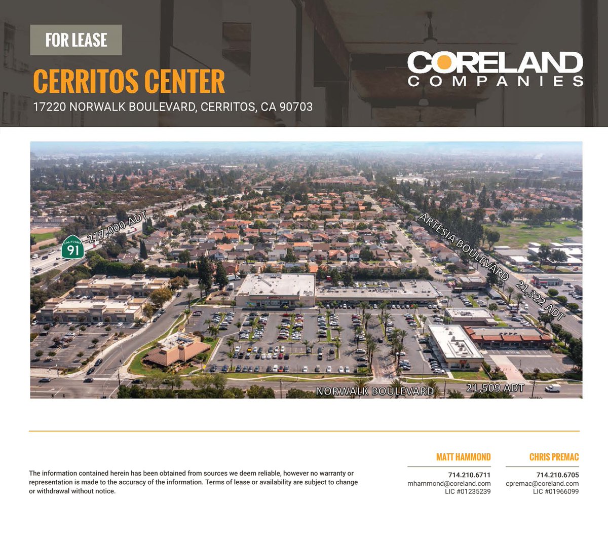 Grocery-anchored Cerritos Center is strategically located at the signalized hard corner of Norwalk and Artesia Blvd. It serves a dense & affluent residential population, with a high daytime population. 
Connect with us for more info.
lnkd.in/gWmkqfqa

#commercialleasing