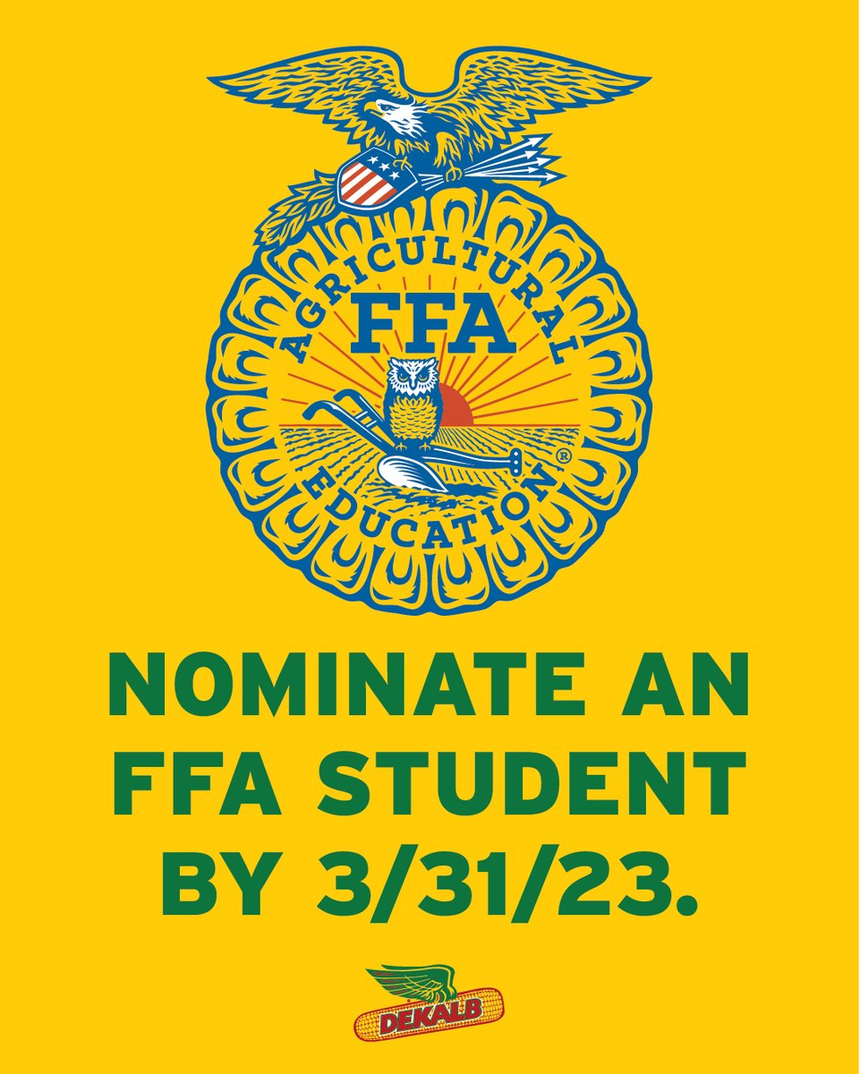 The DEKALB Ag Accomplishment Award goes to one standout FFA student per chapter. Make your nomination today. 👉 dekalbasgrow.co/3wkRnpa

#WinningHasRoots <a href="/NationalFFA/">National FFA</a>