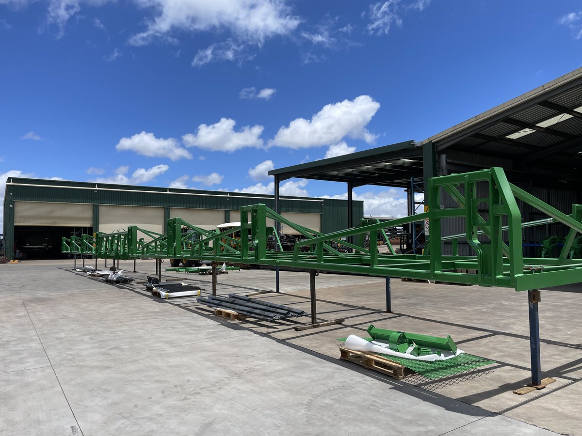 We are in the early stages of assembling our 36m (120') Landmaster frame.  It looks like all 90 planter units are now complete and ready for fitment.  The drawbar alone for this planter is near on 14m.  Another one heading to Mungindi, NSW.