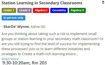 Excited to present @R4Math conference on Sat! Here are two recommended sessions from @AldineISD! @SandraDoria11 @tdavis_aldine @XMRaldine @TRod_Math13 @LorieBatrez @Mrssmart615 @BenIbarraCTE @mathwynnes @MathLeaders @carnegielearn @AHoustonMath #mathmatters