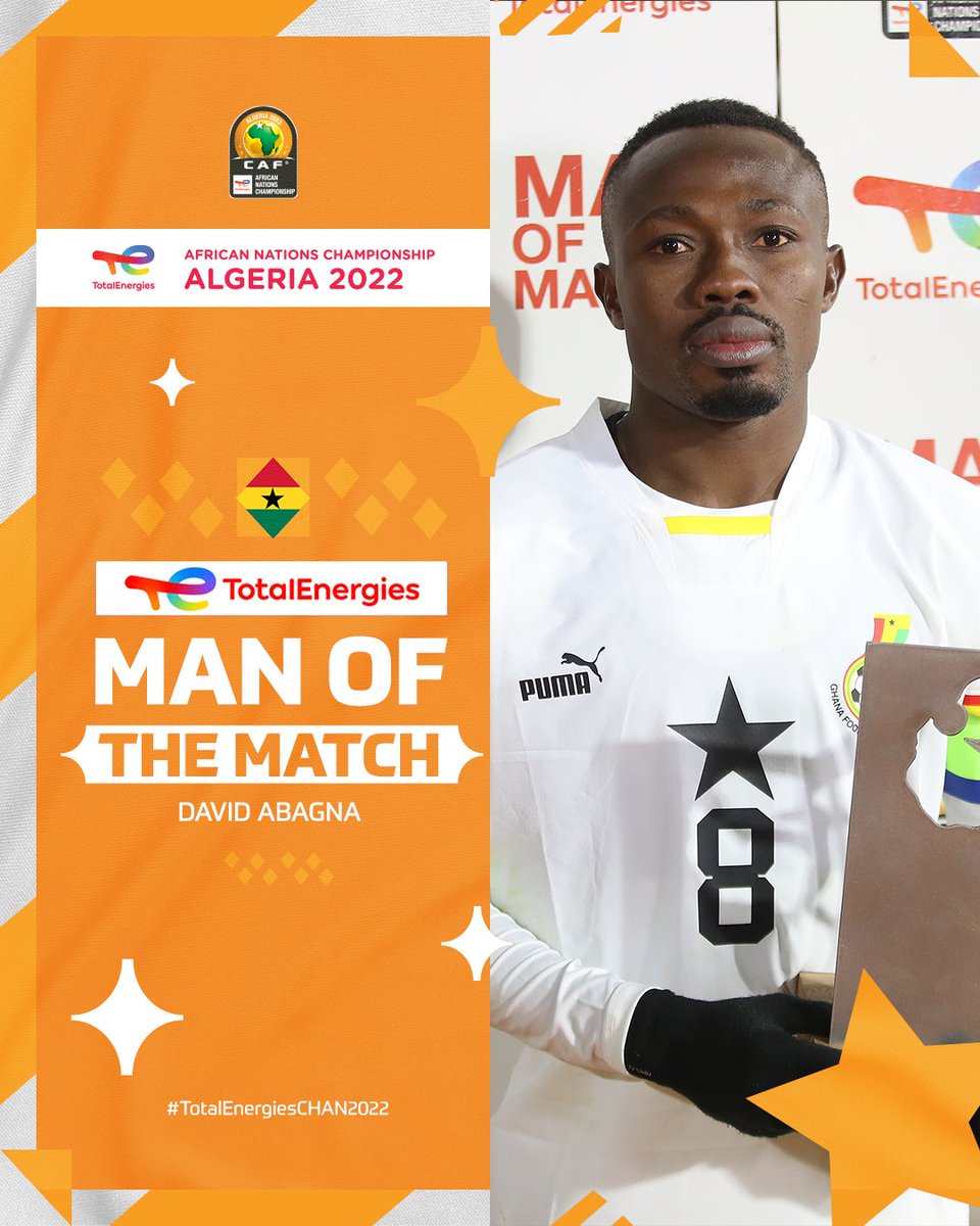 caf_online_AR's tweet photo. جائزة توتال إنيرجيز #كأس_الأمم_الإفريقية_للمحليين لأفضل لاعب في مباراة #GHASUD

🇬🇭 ديفيد أباجنا 🌟

#TotalEnergiesCHAN2022 | @Football2Gether https://t.co/QYoEbrCVi8