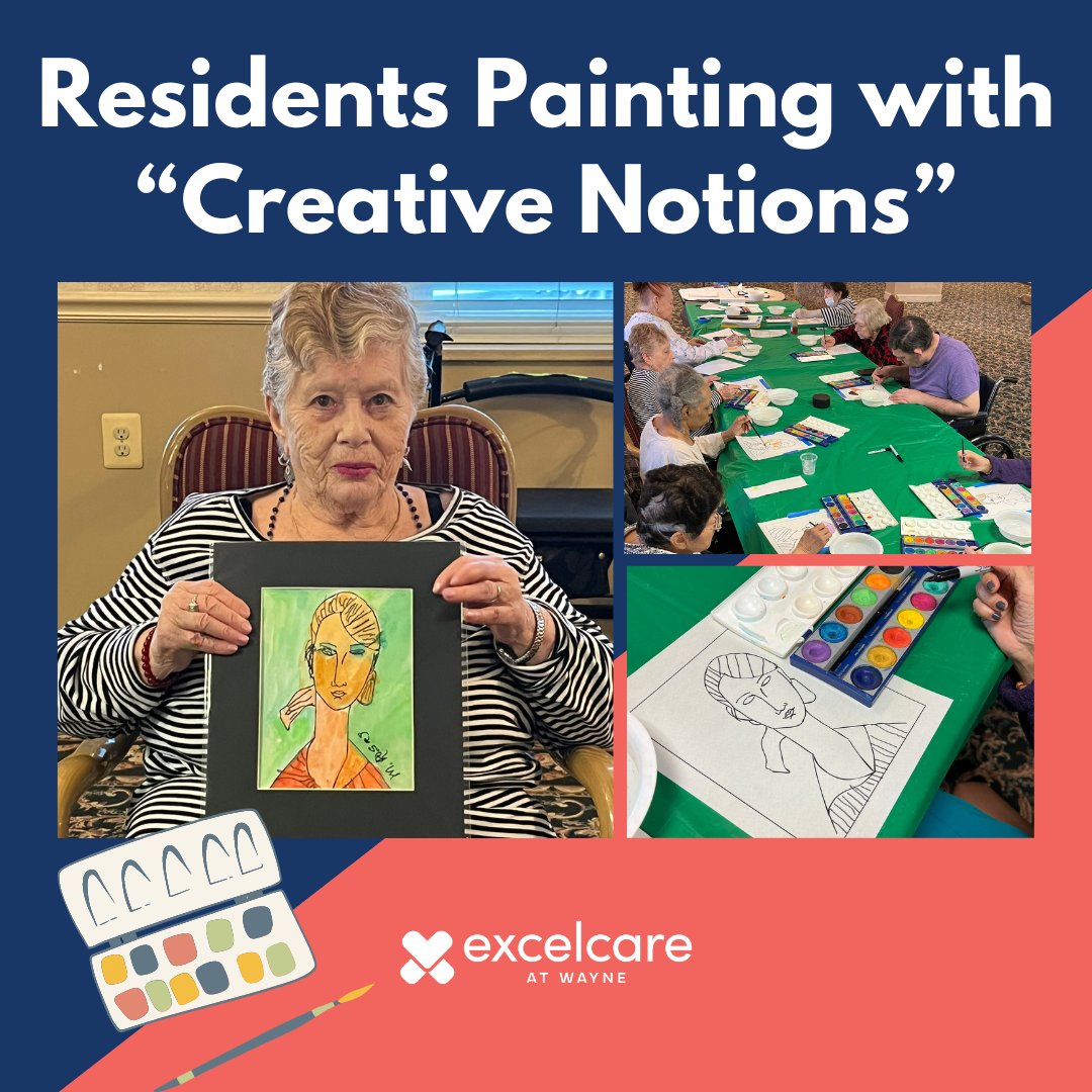 ExcelCareWayne's tweet photo. At ExcelCare Wayne, we conduct such activities that prove to be stress-relieving while training the brain. Painting with "Creative Notions" is what brings out the creativity out of our residents.

#CreativeNotions #Art #PaintingatExcelCare https://t.co/7yuEaYm7or