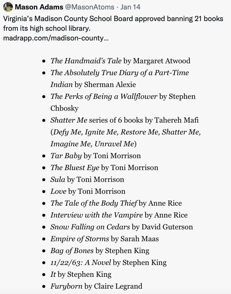 20% of these banned books are by Toni Morrison 🤬