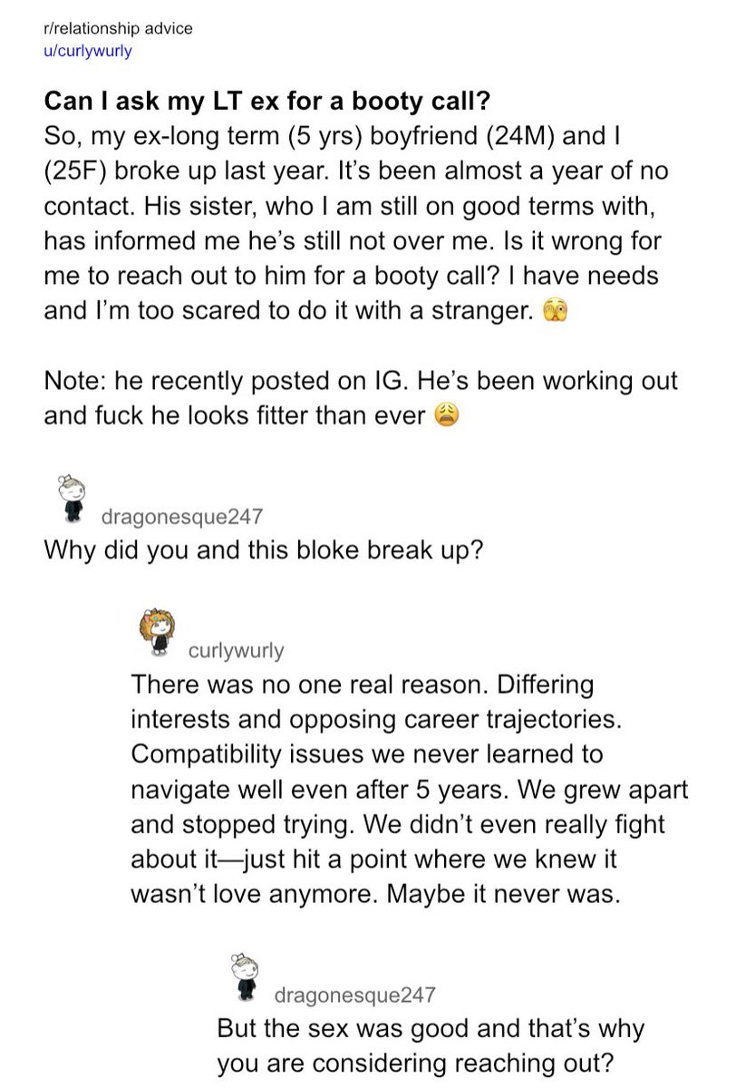 rapunzerelli's tweet image. It’s been months. Hermione’s needs a shag. Is she a terrible person for wanting to ask Ron to help her out after their breakup? She turns to r/relationship_advice for help.

Dramione reddit/text fic 
Might become nsfw 🤷🏼‍♀️