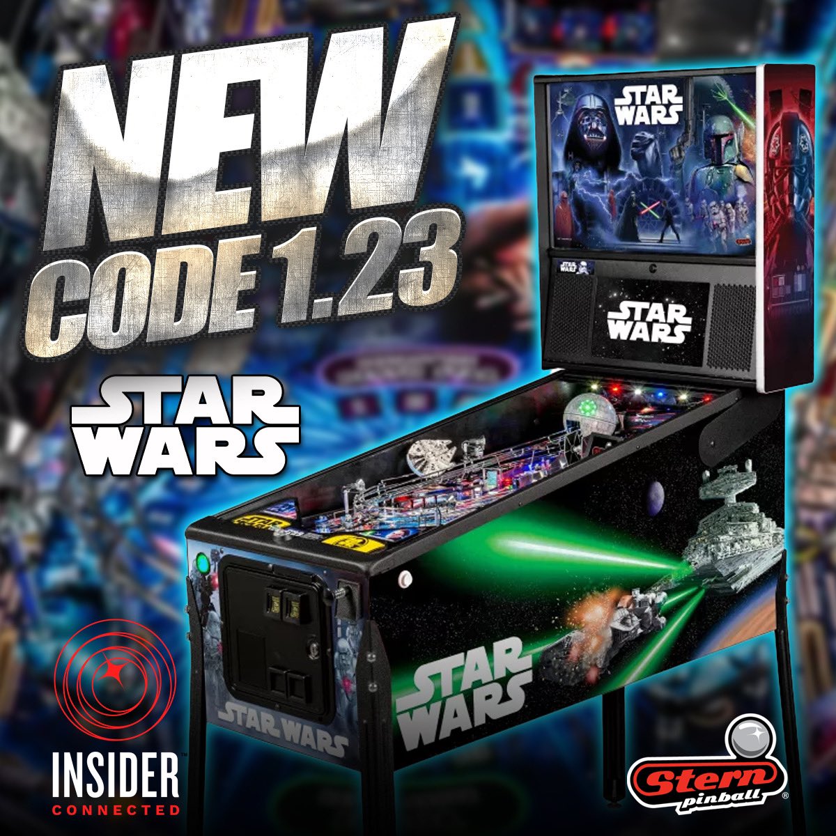 SternStatus's tweet image. NEW CODE! Stern Pinball has posted new Star Wars code v1.23.0 for the Pro, Premium, and LE models.

Download and update game code installation through the award-winning Insider Connected platform!

Code updates and read me files are available at sternpinball.com/support/game-c….