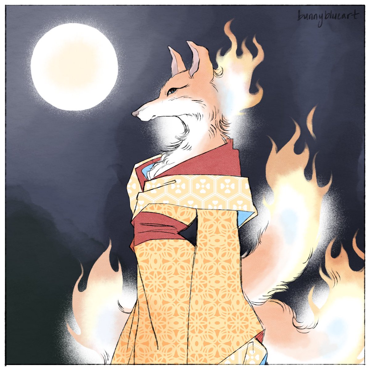 Played with the concept of Kitsune/Fox Fire for this week’s #MonsterGirlFriday prompt, “fire”. @MonsterGirlFri