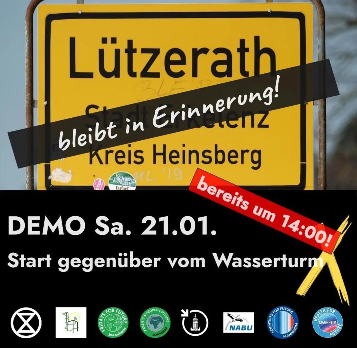 Ein Skandal, dass 2023 ein Dorf für #Kohle zerstört wird. Die Zerstörung #Luetzerath ist nicht mit dem 1,5 Grad Ziel des Pariser Klimaabkommens kompatibel. Wir gehen in #Mannheim am 21.01. in einem breiten Bündnis auf die Straßen und fordern das Ende des fossilen Wahnsinns!