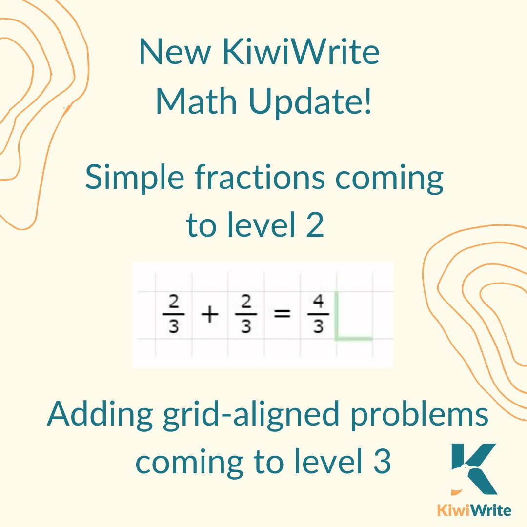 KiwiWrite Math is expanding! Upgrade your math skills with the our new features! Level 2 now has simple fractions and level 3 has grid-aligned problems. Check it out at kiwiwrite.com!

#specialeducation #math #occupationaltherapy #dysgraphia #learningdisabilities