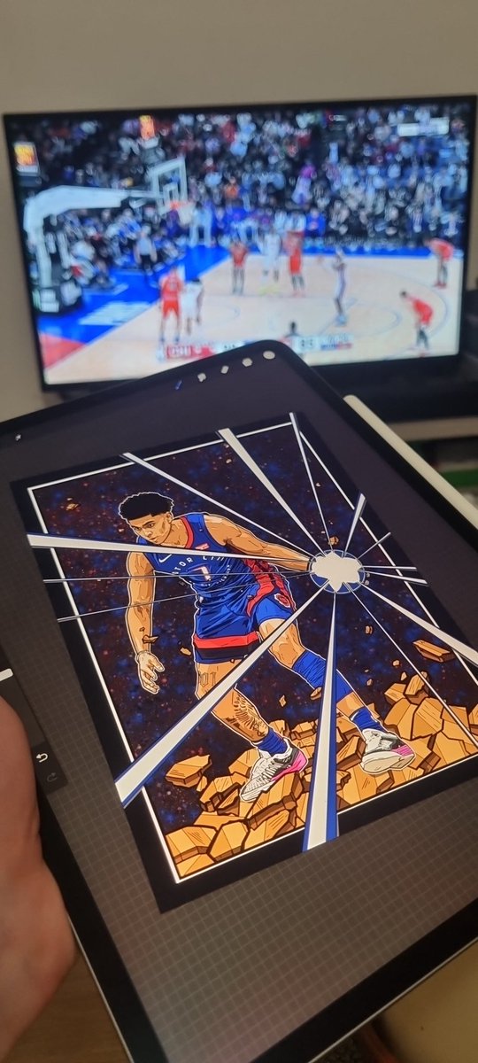 TurmelEwen's tweet photo. Dessin de @iam_killian devant @NBAextra et @beinsports_FR 
#killianhayes #dessin #beINSPORTS #NBAParisGame2023 #nbaextra #DetroitBasketball #Pistons https://t.co/UtVgRYWokM