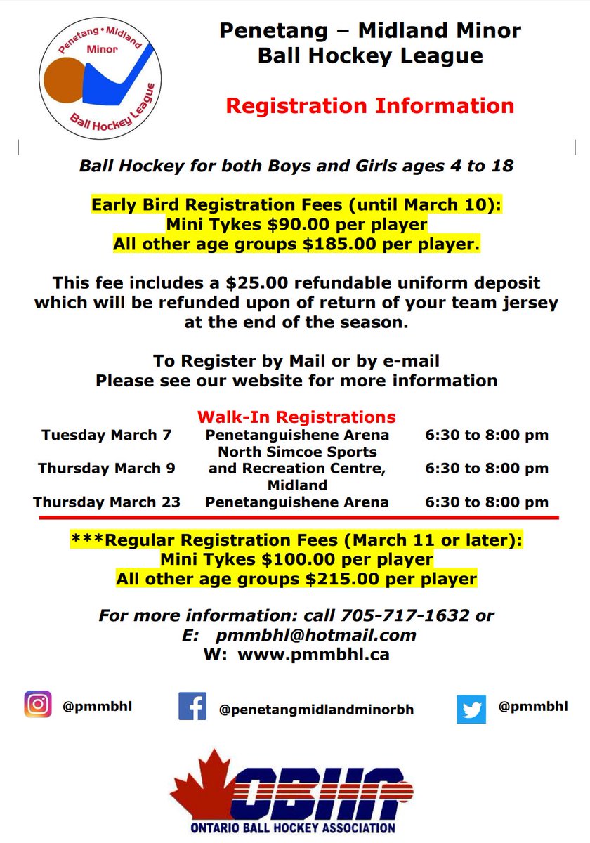 pmmbhl's tweet photo. Registration is open

See the in person registration dates or mail in the registration form https://t.co/pFhoyOqWUc
