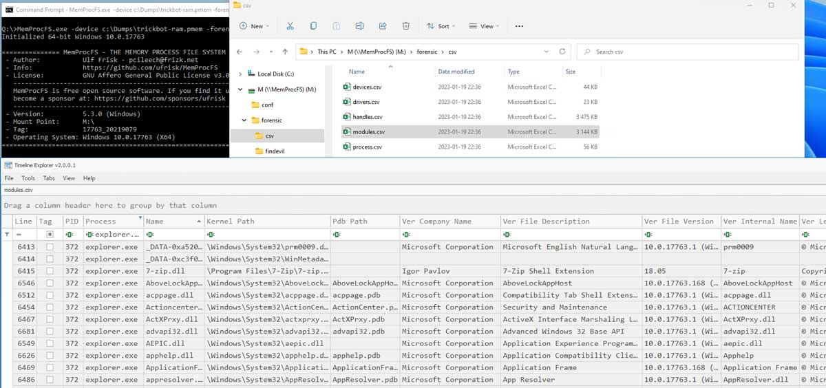 UlfFrisk's tweet photo. MemProcFS v5.3 released! Fast memory forensics in virtual file system! Now supports Hyper-V (Normal VM, WSL, SandBox, Container, VMware/VirtualBox on Hyper-V, nested VMs), PE version info, and forwarded functions.

https://t.co/inOM3l2eyd https://t.co/4m2HJGKsmN