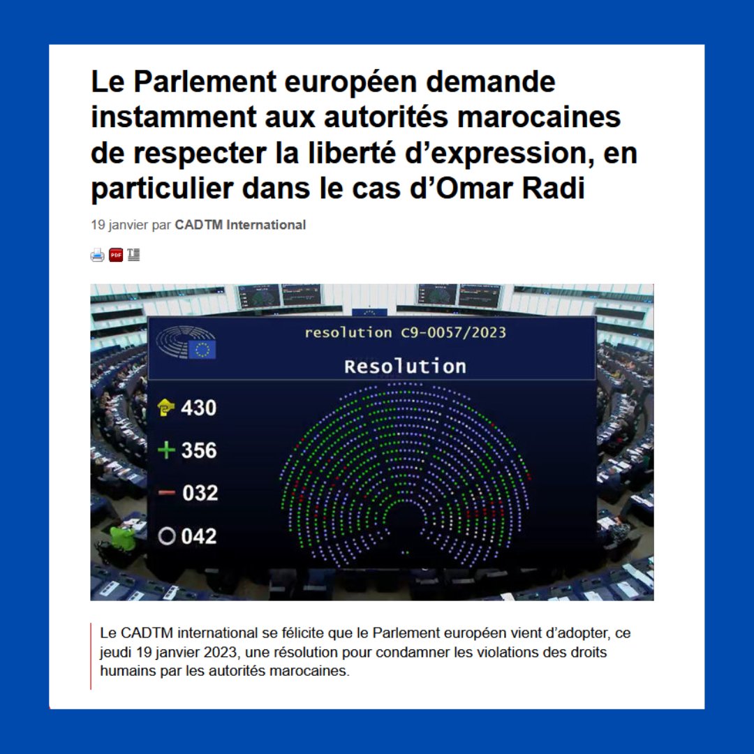 Le <a href="/CADTM_int/">CADTM</a> apporte une nouvelle fois son soutien à toutes victimes de la répression exercée par le régime marocain. Le CADTM demande la libération de tous et toutes les prisonniers/nières politiques
#FreeOmarRadi
cadtm.org/Le-Parlement-e…