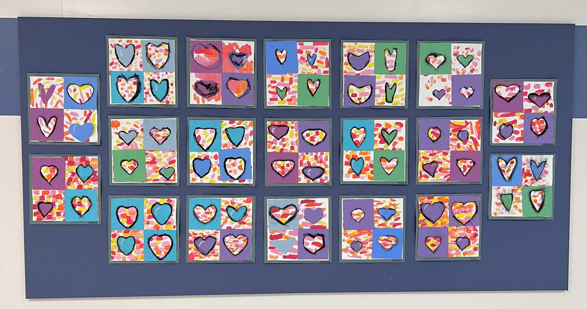 troyunion_art's tweet photo. Valentine's Day heart collages inspired by artist Jim Dine created by our first grade artists. https://t.co/2ErJpSB9MJ