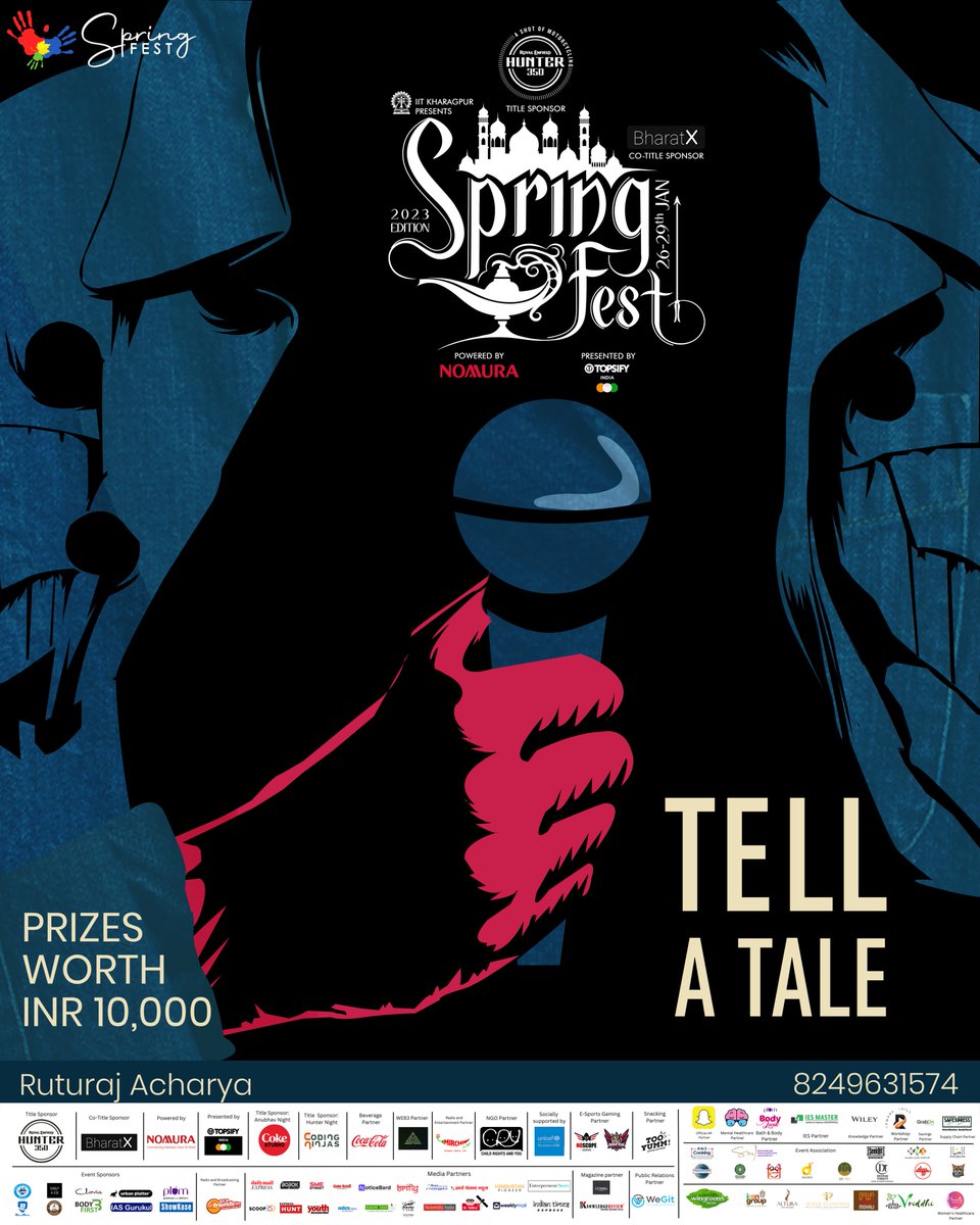 springfest_kgp's tweet photo. Bring your creative skills to reality and recite your imagination. Spring Fest, IIT Kharagpur presents Tell a Tale - a story telling competition.
Register at - https://t.co/NCNXj7c5sm
#tellatale #literature #springfest2023 #IITKGP #SF23 #iitkharagpur #events #SpringFest https://t.co/9gA6xLkCK9