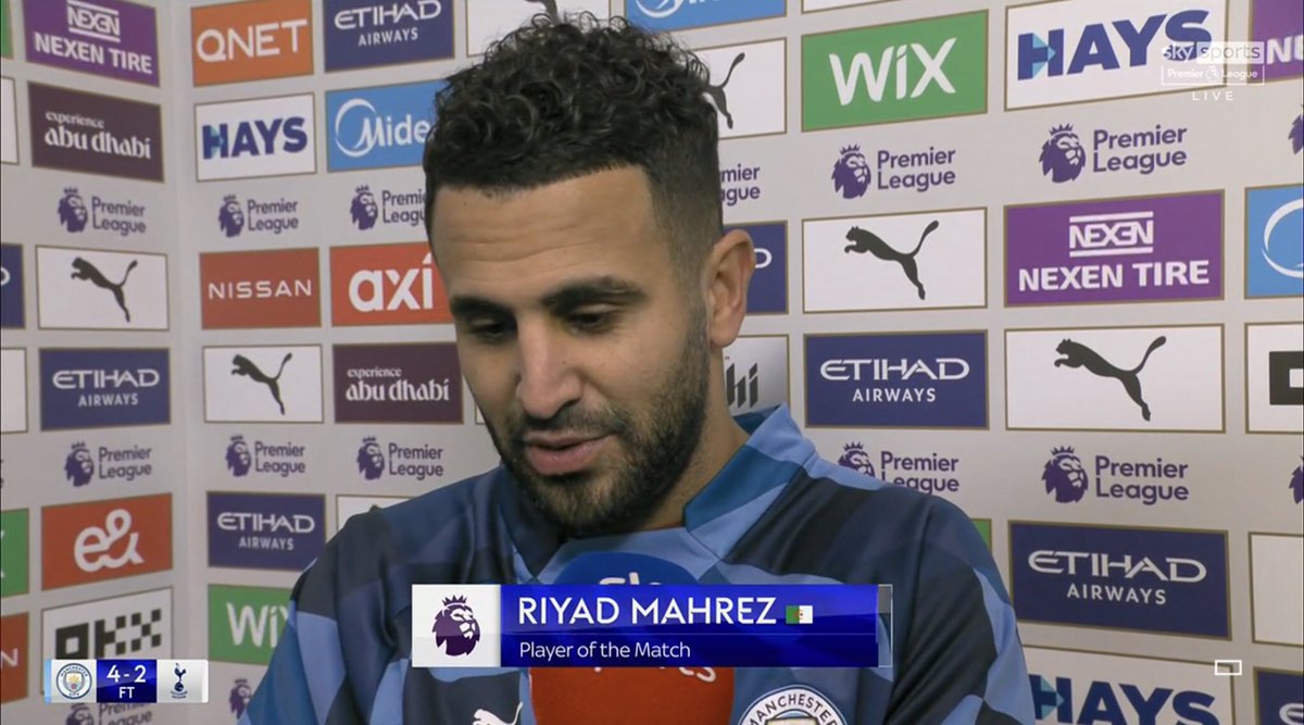 Sky Sports Statto (@skysportsstatto) on Twitter photo ⭐️ Player of the Match, <a href="/ManCity/">Manchester City</a>’s Riyad Mahrez
78 touches
39/46 passes completed
3 chances created
4 shots, 2 on target
2 goals & 1 assist in 13 PL apps this season before tonight
2 goals & 1 assist tonight ⭐️ Player of the Match, <a href="/ManCity/">Manchester City</a>’s Riyad Mahrez
78 touches
39/46 passes completed
3 chances created
4 shots, 2 on target
2 goals & 1 assist in 13 PL apps this season before tonight
2 goals & 1 assist tonight