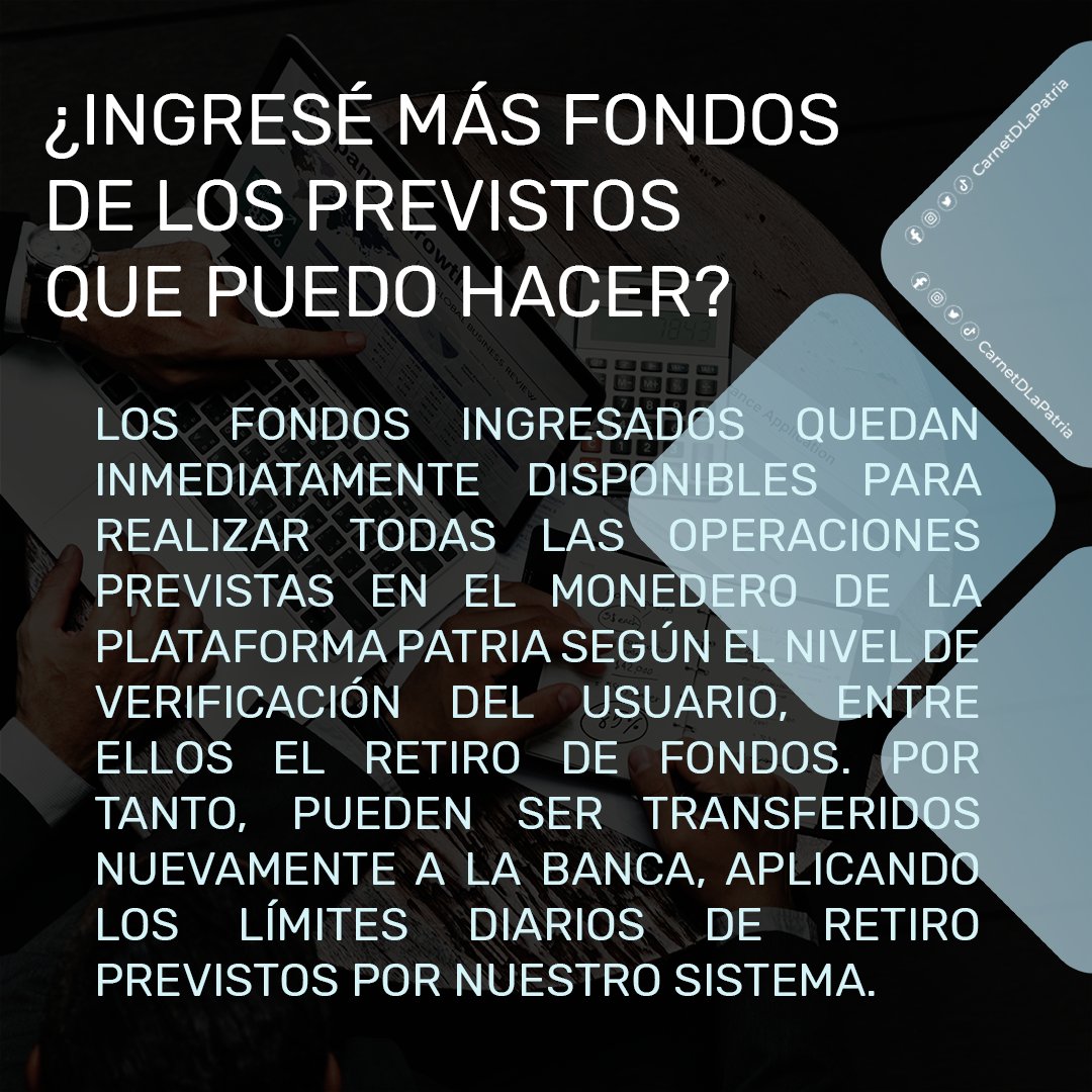 CarnetDLaPatria's tweet photo. #DeInterés El #SistemaPatria ofrece respuestas a tus preguntas más frecuentes, acerca del ingreso de fondos al Monedero de la #PlataformaPatria. 

Más información aquí: 
👉 https://t.co/vVDV0OiYza

#LasSancionesDestruyenElSalario 
#NosotrosConDios #19Ene https://t.co/eXVeF2fZek