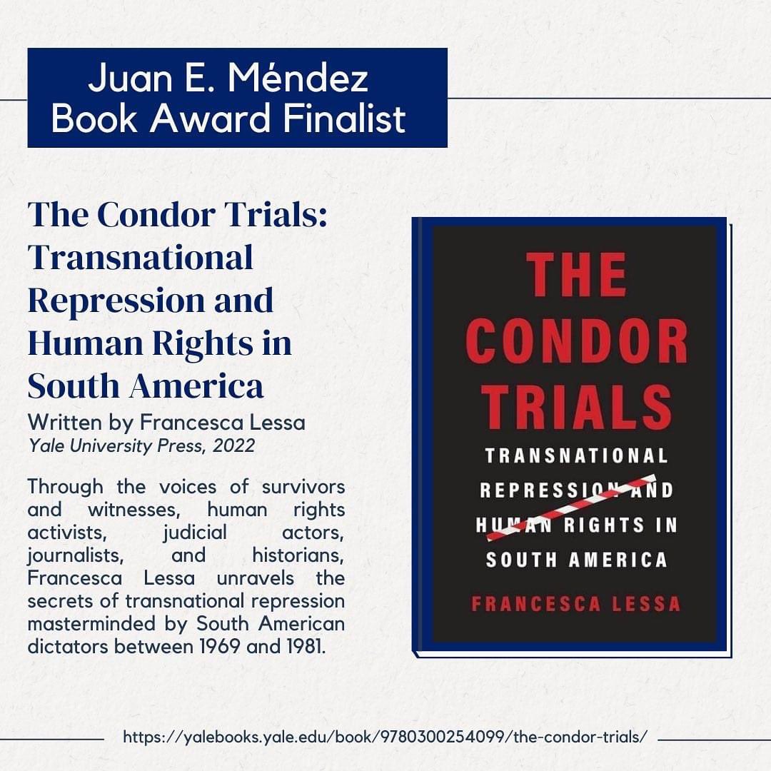 🌟Overjoyed to share the news that The Condor Trials 📕is the winner of the 2023 Juan E. Méndez Book Award! 

Read the press release: tinyurl.com/2023MendezBook…

<a href="/DHRCatFHI/">Duke Human Rights Center</a> <a href="/yalepress/">Yale University Press</a> <a href="/YaleBooks/">Yale University Press London 📖</a> <a href="/ODID_QEH/">ODID</a> <a href="/LACOxford/">LAC Oxford</a> <a href="/LacLibrary/">Bodleian LAC Library</a> <a href="/oxsocsci/">OxfordSocialSciences</a> <a href="/OxEngage/">Oxford Impacts</a> <a href="/dsanco/">Diego S-A</a> <a href="/OSGAOxford/">Oxford School of Global & Area Studies</a> <a href="/StAntsCollege/">St Antony's College, University of Oxford</a>