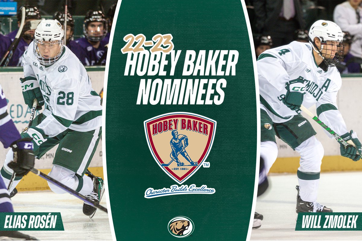 Congrats to our ✌️ 2023 <a href="/HobeyBakerAward/">Hobey Baker Award</a> nominees, <a href="/EliasRosen2/">EliasRosen2</a> and <a href="/WZmolek12/">Will Zmolek</a>!

Fans can vote for Elias and Will as college hockey's top player during a fan-voting period.

Voting runs until March 5th.

Cast your vote at: bit.ly/3J9Acyu

#GoBeavers #BeaverTerritory