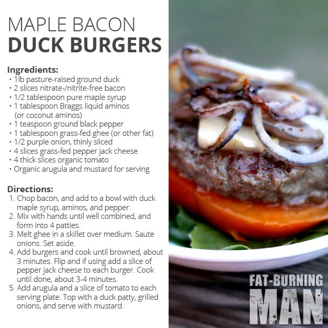 AbelJames's tweet photo. These Maple Bacon Duck Burgers rock and take about 15 minutes to make: https://t.co/NTwJfxUMAs #TheWildDiet #Burgers #duckrecipe https://t.co/zHyCUSXmiy