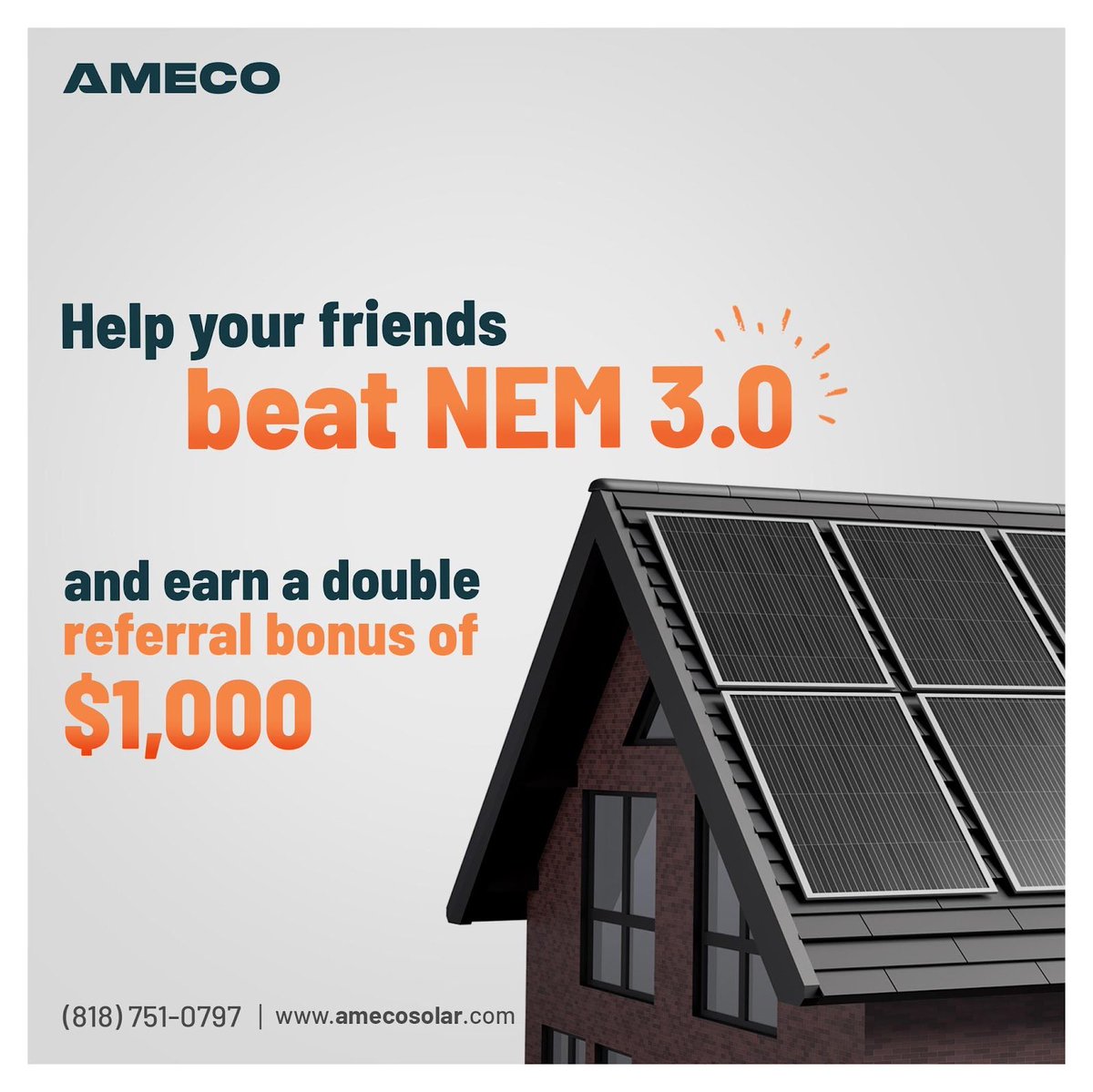 AmecoSolar's tweet photo. Go Solar Today and Beat NEM 3.0 to enjoy the best solar savings.
The policy takes effect on April 13,  is directly aimed at harming solar investment by:
+ Increasing Monthly Charges
+ De-Value Your Solar Energy
+ Increasing Solar Cost by Forcing Battery Installation
#AMECOSolar https://t.co/JG10lscmNy