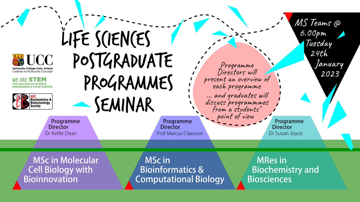 Are you a final year UG student? Thinking of next Steps? UCC Biochem & Biotech Soc invite you, online, from the comfort of home, to hear from students & program directors on excellent taught MSc & MRes research Masters open, available to you, hosts: @bioucc @SEFSUCC ALL WELCOME!