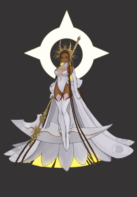 Her second power is she can also eat things and absorb their essence.
This means if she manages to eat a god she will absorb their power.
This can only happen if she turns into a black hole.

In that scenario, the sun behind her will become black like a black hole's event horizon 