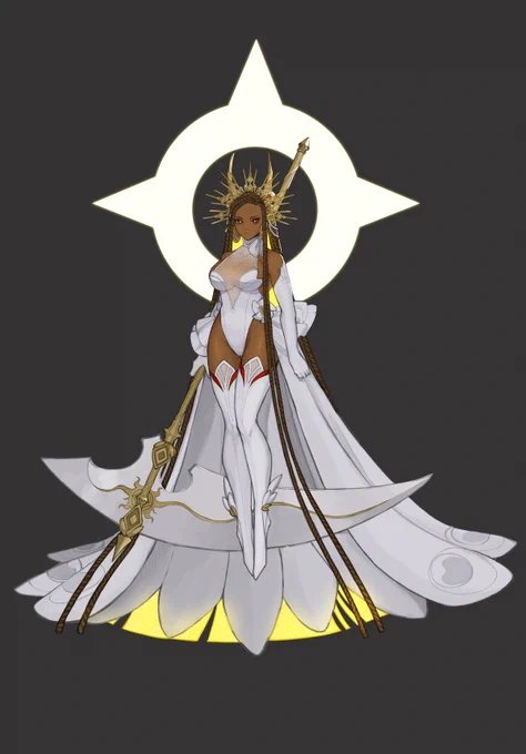 Her second power is she can also eat things and absorb their essence.
This means if she manages to eat a god she will absorb their power.
This can only happen if she turns into a black hole.

In that scenario, the sun behind her will become black like a black hole's event horizon 