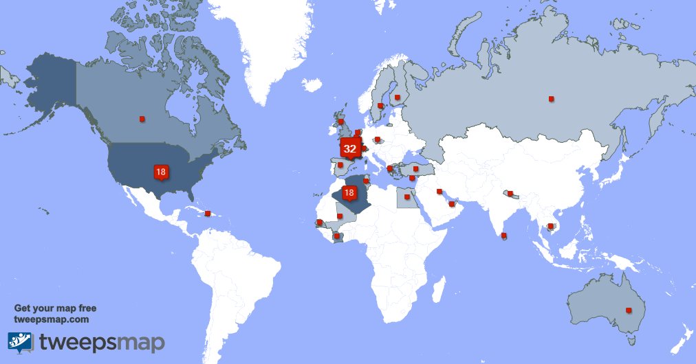 Selon tweepsmap.com/!SlimanAzayri Mes abonnés vivent en: France(35%),Algérie(20%),Côte-d'Ivoire(4%)