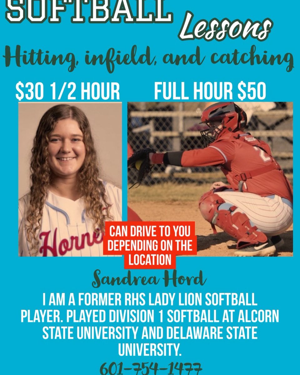 Since my softball career has ended, I have decided to teach other girls what I learned throughout the years. 

I graduated from Alcorn State with my Bachelors degree in Sport Management and will be graduating from Delaware State in May with my masters in Sport Administration.