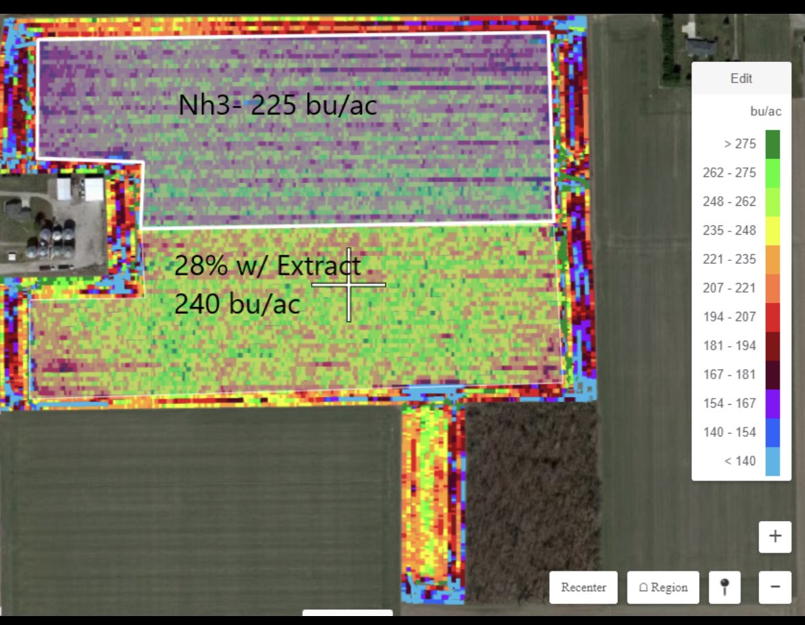 <a href="/cranchise/">Kevin Crandall</a> <a href="/AgricenCo/">Agricen</a> <a href="/Mwells42/">Matt wells</a> <a href="/MattBurdiekLPI/">Matt Burdiek</a> <a href="/NationalCorn/">National Corn (NCGA)</a> <a href="/IowaSoybeans/">IowaSoybeans</a> <a href="/iowa_corn/">Iowa Corn</a> <a href="/DamianPMason/">Damian Mason</a> <a href="/SuccessfulFarm/">Successful Farming</a> <a href="/XtremeAgFarming/">xtremeag.farm</a> <a href="/KellyGarrett75/">Kelly Garrett</a> <a href="/hawkeyeharmon/">Matt Harmon</a> <a href="/LPI_Michigan/">Loveland Products - Michigan</a> <a href="/NutrienAgRetail/">Nutrien Ag Solutions</a> here is another side by side corn trial 150 units of N sidedressed at V 4 for both NH3 &amp; UAN 28%
only difference is +15 bushels per acre for #Extract added to UAN 28% (#NUE Nitrogen Use Efficiency) #winning