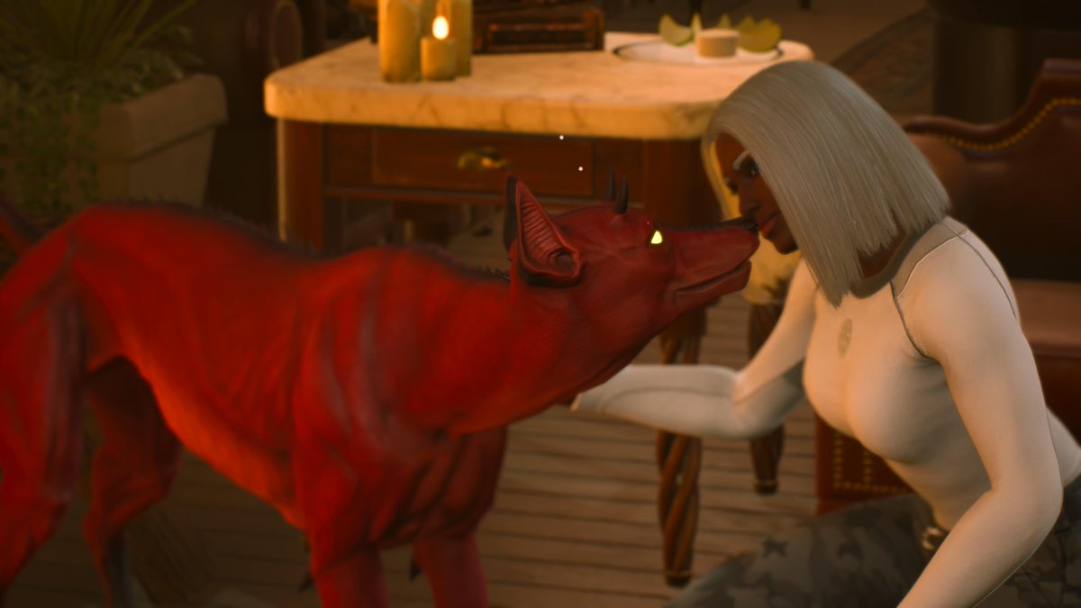 jaycashtweets's tweet photo. I'm at a birthday party &amp; this demon dog isn't wearing a party hat?! What are we even doing this for @FiraxisGames ?! # MissedOpportunity #BrokenHeart #PS5Share #MarvelsMidnightSuns https://t.co/eF8vTHTJkL