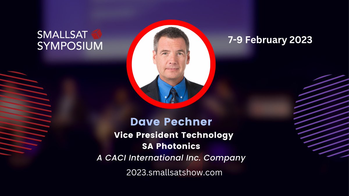 Check out the 2023 Speaker Lineup for our upcoming SmallSat Symposium: bit.ly/3wg6aS9 New speaker announcement! Dave Pechner is VP of Technology at SA Photonics, a CACI Company. Full bio: bit.ly/3wht3om Join the #smallsatshow: bit.ly/3U9myxs #satnews