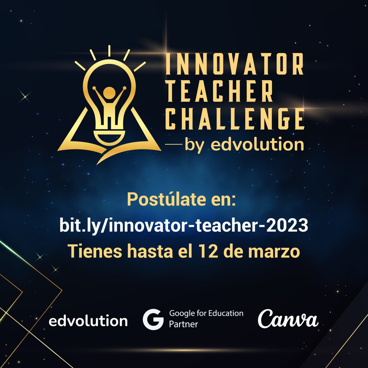 edvolution_io's tweet photo. 🏆📚¡Es hora de reconocer a los docentes que han logrado integrar la tecnología a las clases, dentro y fuera del aula!

Participa en el 𝗜𝗻𝗻𝗼𝘃𝗮𝘁𝗼𝗿 𝗧𝗲𝗮𝗰𝗵𝗲𝗿 𝗖𝗵𝗮𝗹𝗹𝗲𝗻𝗴𝗲

Postúlate aquí: https://t.co/RcmBzHS9H7

👉🏻 Conoce más: https://t.co/nG8C9eYvMP https://t.co/XUP480FDyk