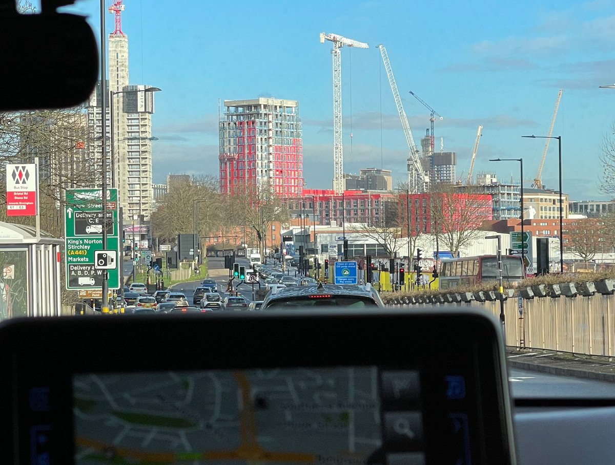 Quite a changing skyline view from backseat in car heading into Birmingham city centre from A38 Bristol Road.