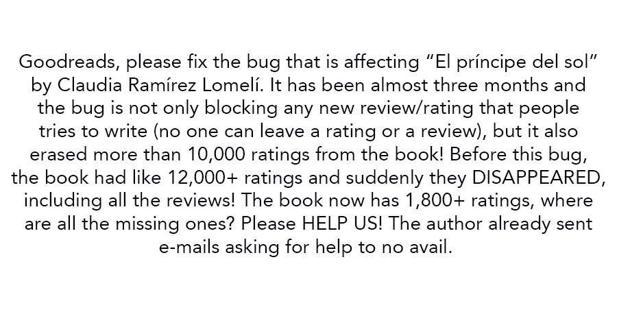 g_vanille's tweet image. ¡AYUDA, @goodreads! I’ve been trying to get help via e-mail to no avail for months, hopefully something can be done about a bug that’s affecting my book 🥺. Please help! The situation is explained in the image below.

Here’s the link: goodreads.com/book/show/4207…

#GoodreadsFixEPdS