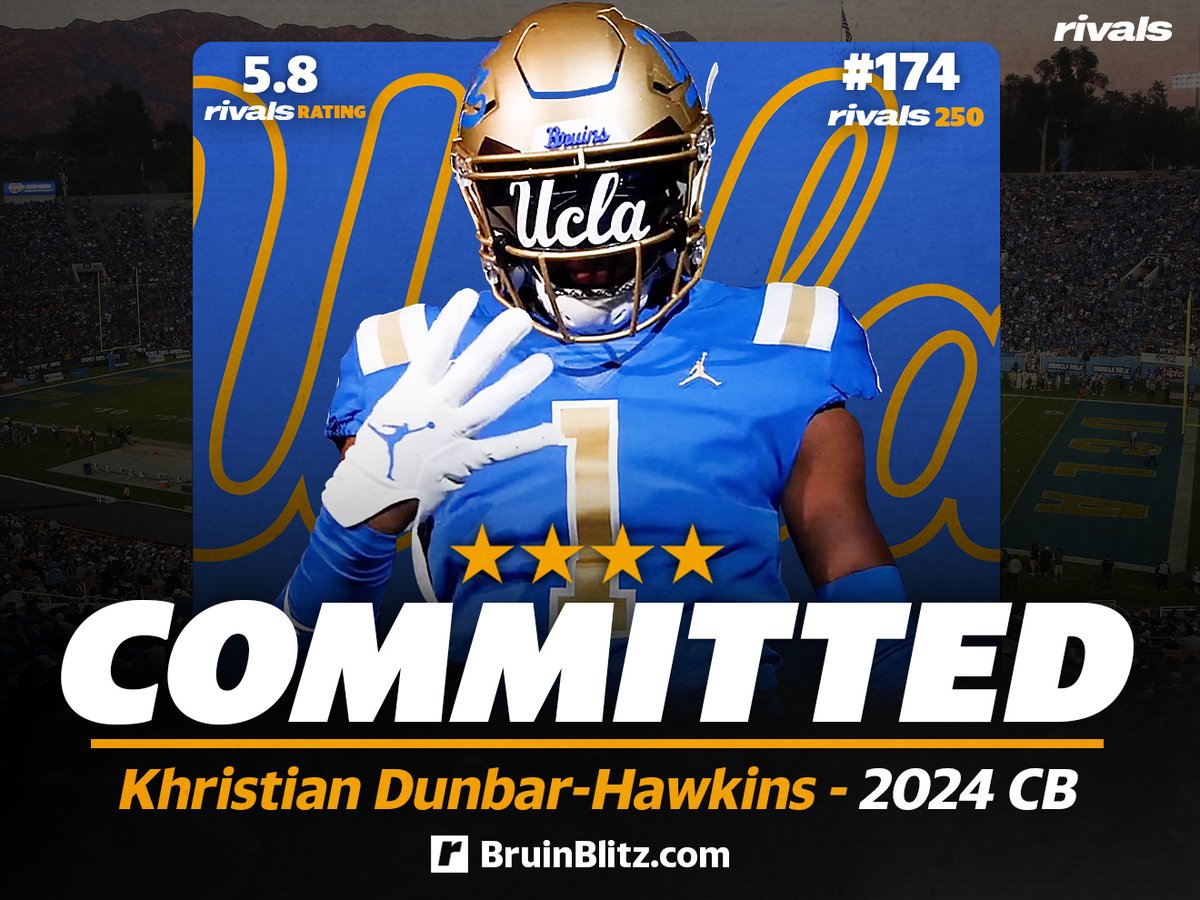 UCLA's first 2024 commitment is a big one as Rivals250 cornerback Khristian Dunbar-Hawkins will stay close to home to play for the Bruins.

@Tracy_McDannald has more on the latest big addition for Chip Kelly and Co.

ucla.rivals.com/news/bruins-ad…